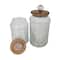 Clear Glass Floral Decorative Jar Set with Brown Wooden Lids &#x26; Antique Style Knobs